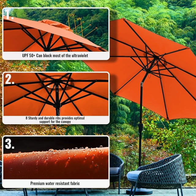 Alt view image 2 of 5 - ROWHY 10ft Patio Umbrella Outdoor Table Umbrella Patio Market Umbrella with Push Button Tilt and Crank 8 Ribs for Garden, Lawn, Deck, Backyard & Pool, Orange