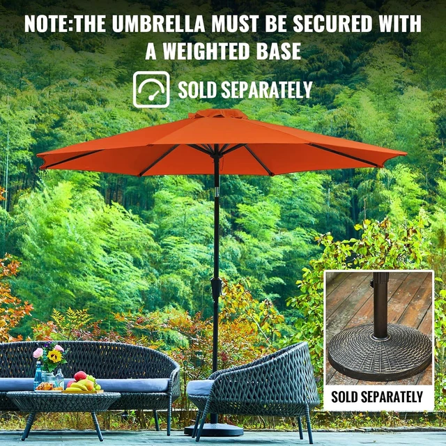 Alt view image 5 of 5 - ROWHY 10ft Patio Umbrella Outdoor Table Umbrella Patio Market Umbrella with Push Button Tilt and Crank 8 Ribs for Garden, Lawn, Deck, Backyard & Pool, Orange