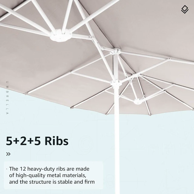 Alt view image 3 of 7 - ROWHY 12ft Patio Umbrella Double-Sided Outdoor Market Umbrella Large Umbrella with Crank for Pool, Patio Furniture, Patio Shade, Weight Base is not included (Beige)