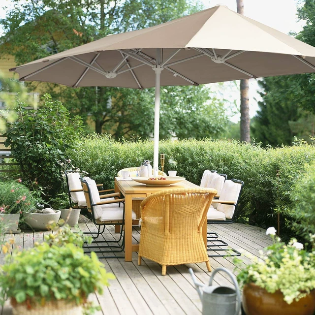 Alt view image 5 of 7 - ROWHY 12ft Patio Umbrella Double-Sided Outdoor Market Umbrella Large Umbrella with Crank for Pool, Patio Furniture, Patio Shade, Weight Base is not included (Beige)