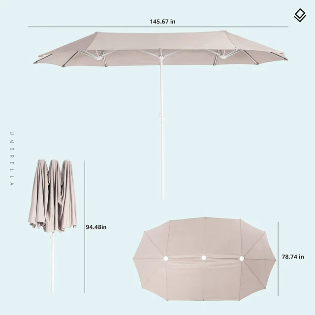 Alt view image 7 of 7 - ROWHY 12ft Patio Umbrella Double-Sided Outdoor Market Umbrella Large Umbrella with Crank for Pool, Patio Furniture, Patio Shade, Weight Base is not included (Beige)