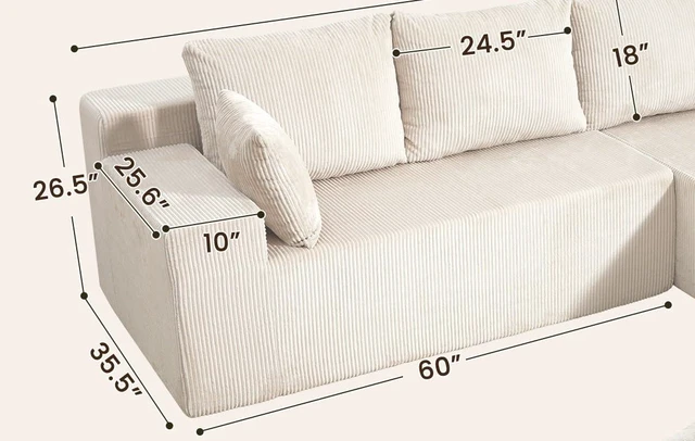 Alt view image 2 of 3 - GRUSIGN Cloud Sectional Boneless Couches with Right Armrest for Living Room, Beige