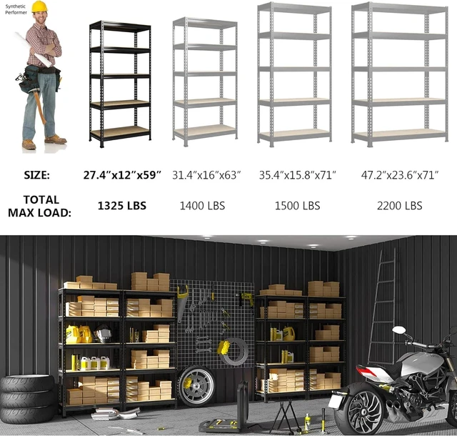 Alt view image 7 of 7 - 5-Tier Garage Storage Shelves, Adjustable Metal Shelving, Black