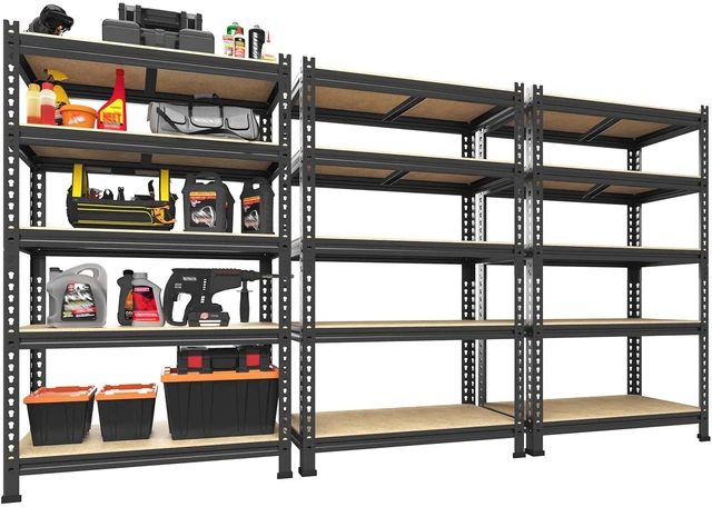 Main image of 5-Tier Garage Storage Shelves, Adjustable Metal Shelving, Black