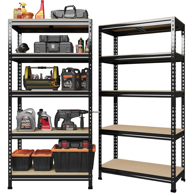 Main image of 5-Tier Garage Storage Shelves, Adjustable Metal Shelving, Black