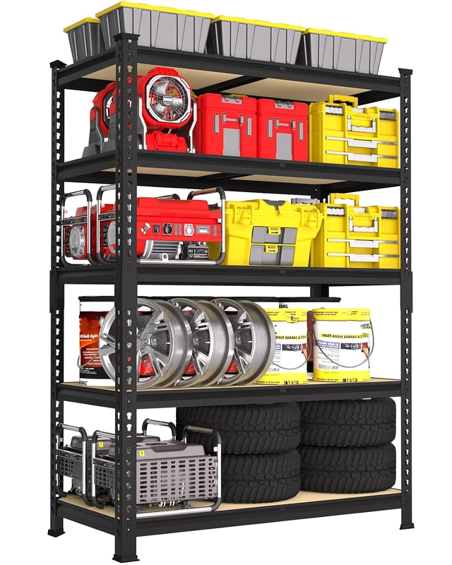 Main image of 5-Tier Garage Storage Shelves, Adjustable Metal Shelving, Black