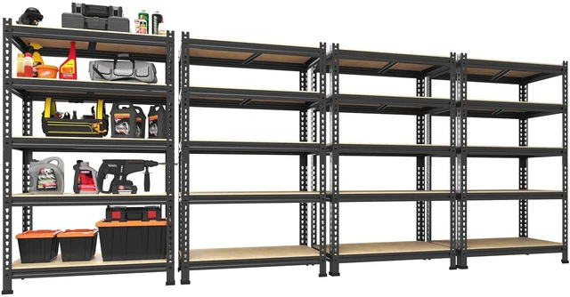 Main image of 5-Tier Garage Storage Shelves, Adjustable Metal Shelving, Black