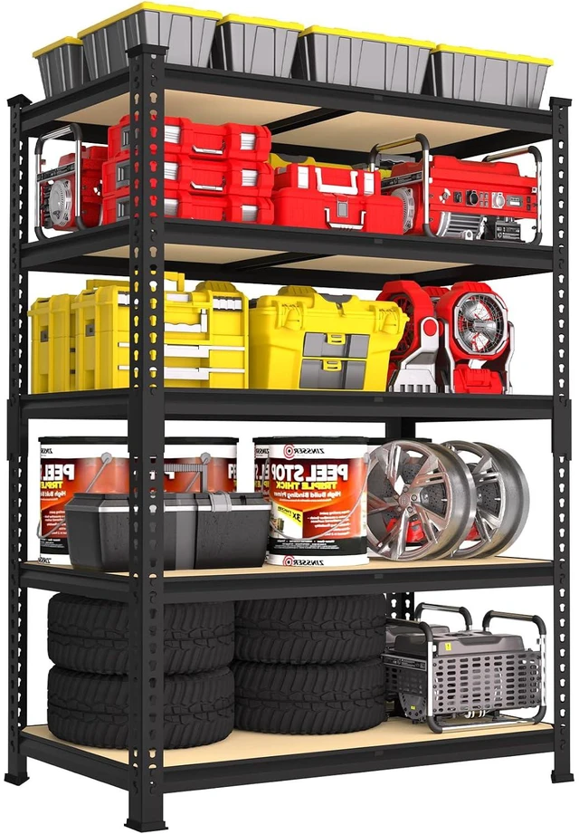 Main image of 5-Tier Garage Storage Shelves, Adjustable Metal Shelving, Black