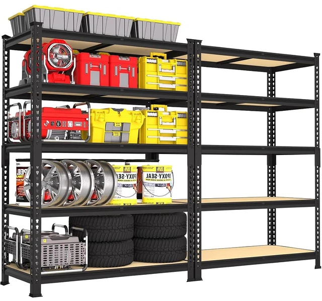 Main image of 5-Tier Garage Storage Shelves, Adjustable Metal Shelving, Black