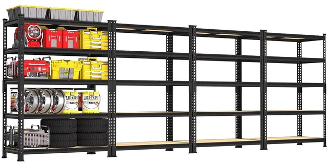 Main image of 5-Tier Garage Storage Shelves, Adjustable Metal Shelving, Black