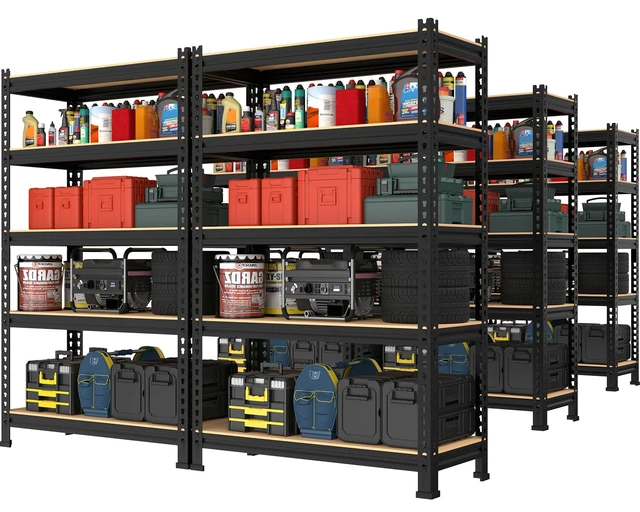 Main image of 5-Tier Garage Storage Shelves, Adjustable Metal Shelving, Black