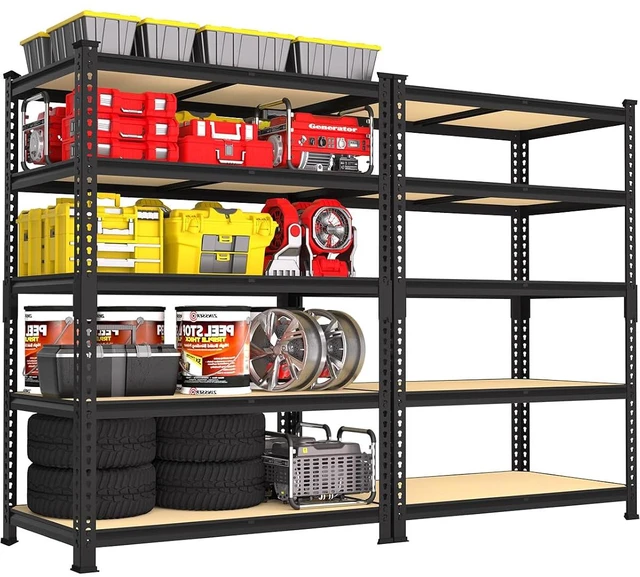 Main image of 5-Tier Garage Storage Shelves, Adjustable Metal Shelving, Black