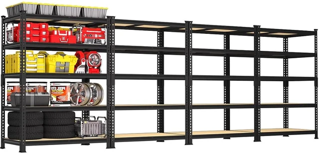 Main image of 5-Tier Garage Storage Shelves, Adjustable Metal Shelving, Black