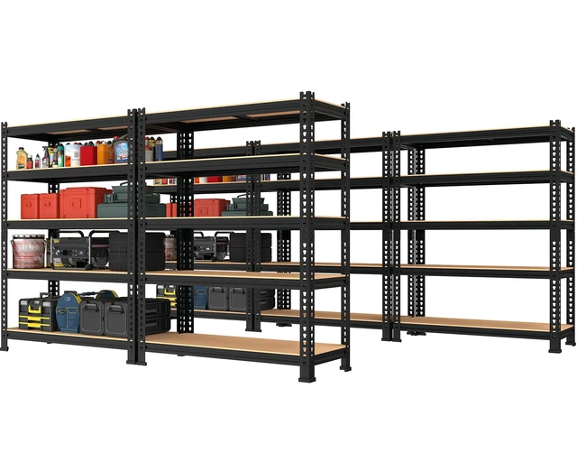 Main image of 5-Tier Garage Storage Shelves, Adjustable Metal Shelving, Black