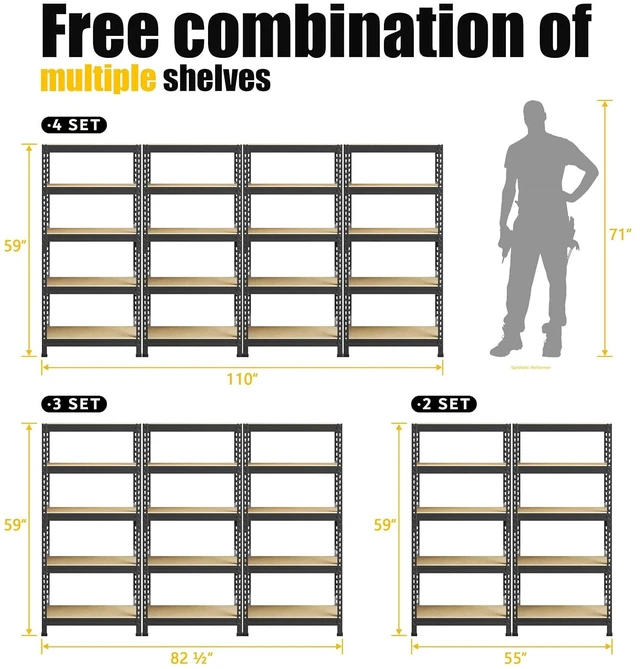 Alt view image 7 of 7 - 5-Tier Garage Storage Shelves, Adjustable Metal Shelving, Black