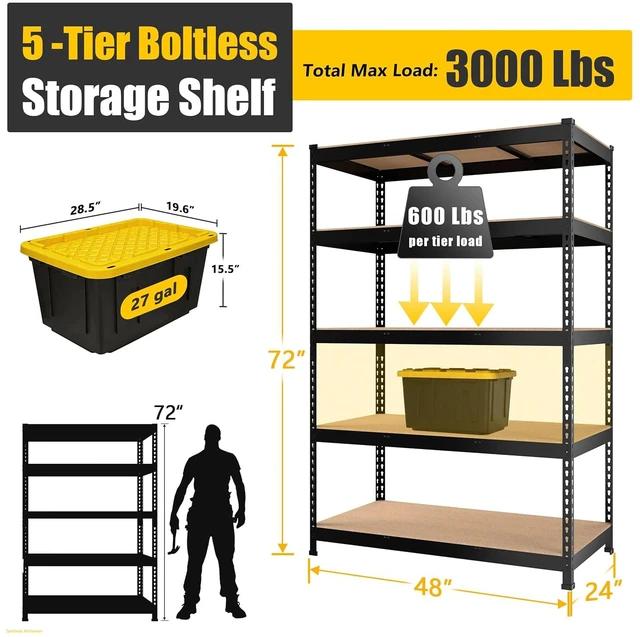Alt view image 3 of 7 - 48"W x 24"D x 72"H Garage Storage Shelves, 5-Tier Metal Shelving