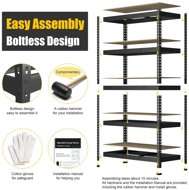 Alt view image 5 of 7 - 48"W x 24"D x 72"H Garage Storage Shelves, 5-Tier Metal Shelving