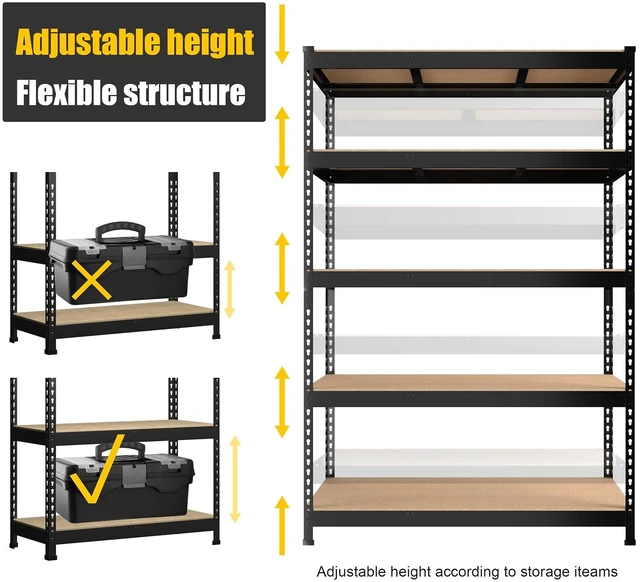 Alt view image 6 of 7 - 48"W x 24"D x 72"H Garage Storage Shelves, 5-Tier Metal Shelving