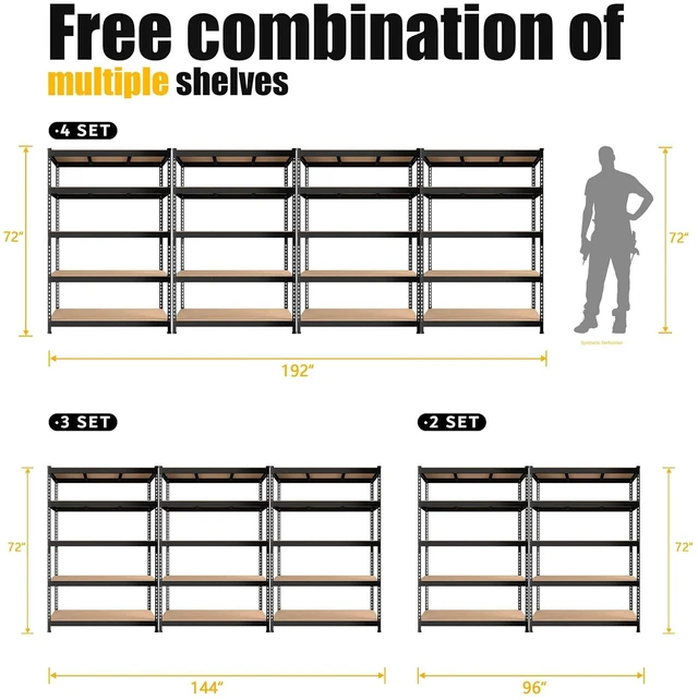Alt view image 7 of 7 - 48"W x 24"D x 72"H Garage Storage Shelves, 5-Tier Metal Shelving