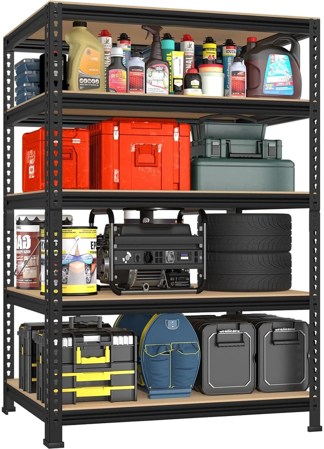 Main image of 5-Tier Garage Storage Shelves, Adjustable Metal Shelving, Black