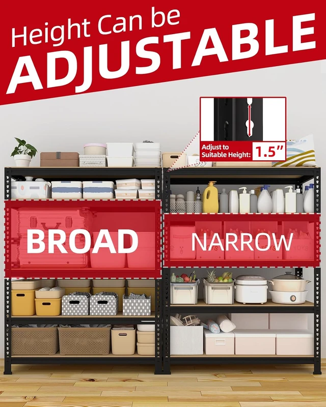 Alt view image 6 of 7 - 5-Tier Garage Storage Shelves, Adjustable Metal Shelving, Black