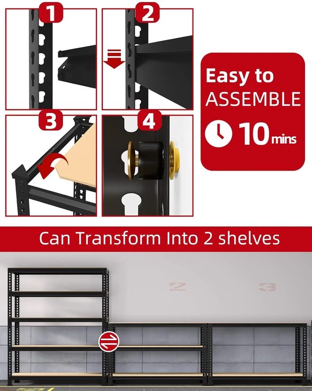 Alt view image 7 of 7 - 5-Tier Garage Storage Shelves, Adjustable Metal Shelving, Black