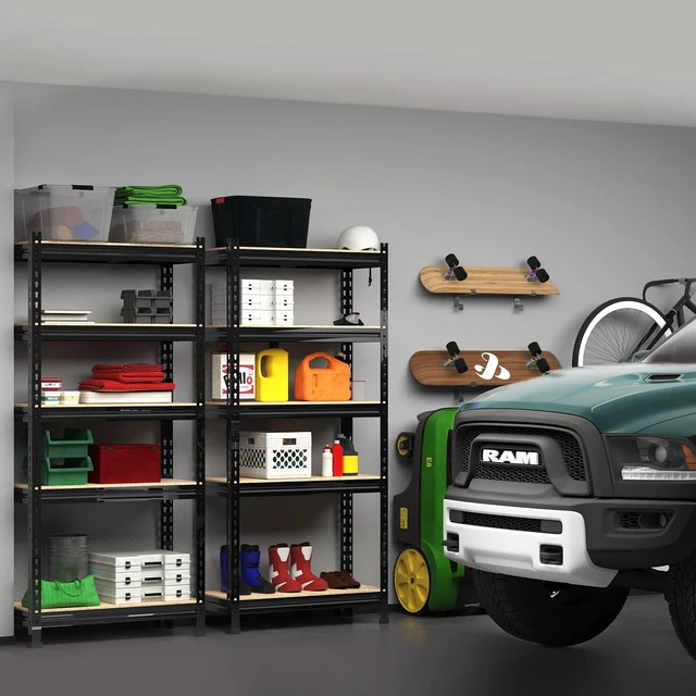 Alt view image 2 of 7 - 5-Tier Garage Storage Shelves, Adjustable Metal Shelving, Black