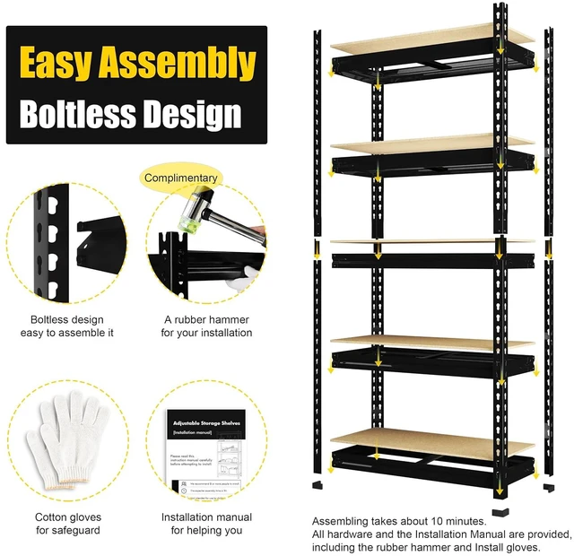 Alt view image 4 of 7 - 5-Tier Garage Storage Shelves, Adjustable Metal Shelving, Black