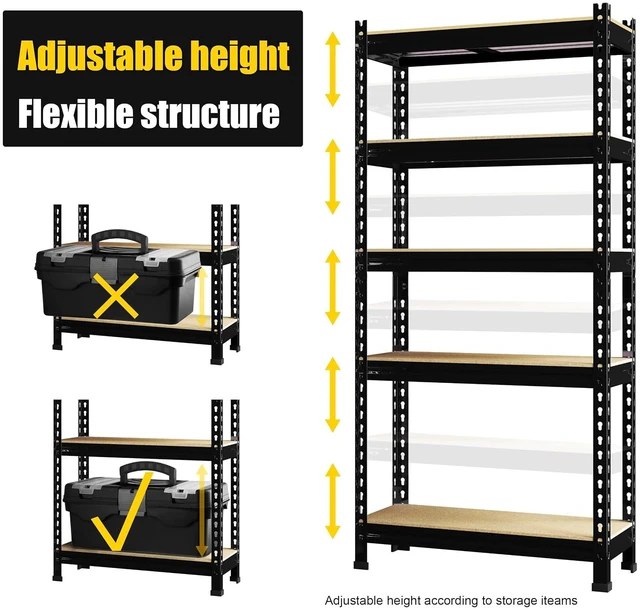 Alt view image 5 of 7 - 5-Tier Garage Storage Shelves, Adjustable Metal Shelving, Black