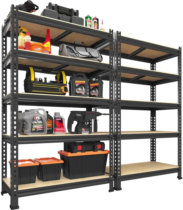 Main image of 5-Tier Garage Storage Shelves, Adjustable Metal Shelving, Black