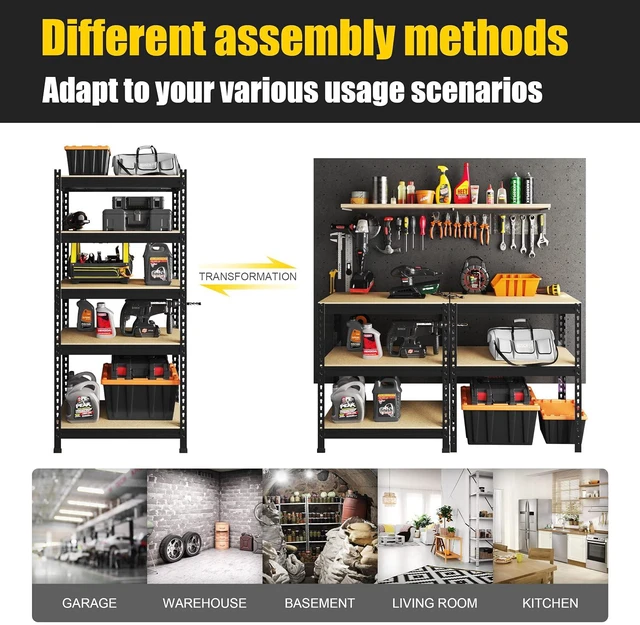 Alt view image 7 of 7 - 5-Tier Garage Storage Shelves, Adjustable Metal Shelving, Black