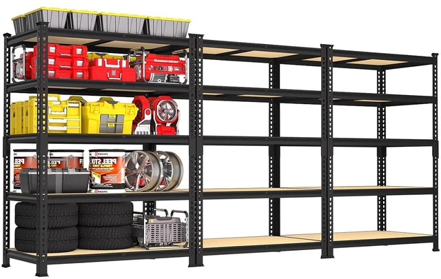 Main image of 5-Tier Garage Storage Shelves, Adjustable Metal Shelving, Black