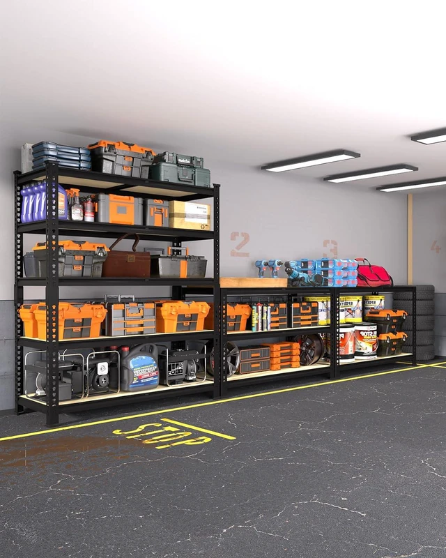 Alt view image 2 of 7 - 5-Tier Garage Storage Shelves, Adjustable Metal Shelving, Black