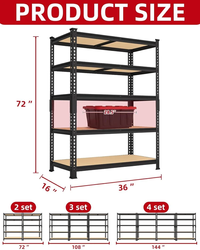 Alt view image 3 of 7 - 5-Tier Garage Storage Shelves, Adjustable Metal Shelving, Black