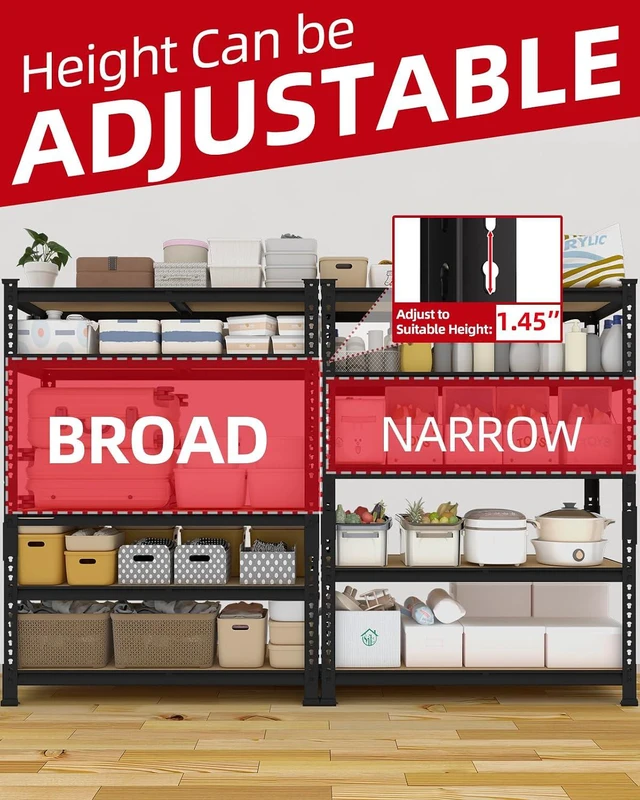 Alt view image 6 of 7 - 5-Tier Garage Storage Shelves, Adjustable Metal Shelving, Black