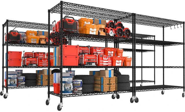 Main image of 55.5" Wx24 x80 Heavy Duty Metal Wire Storage Shelving with Wheels
