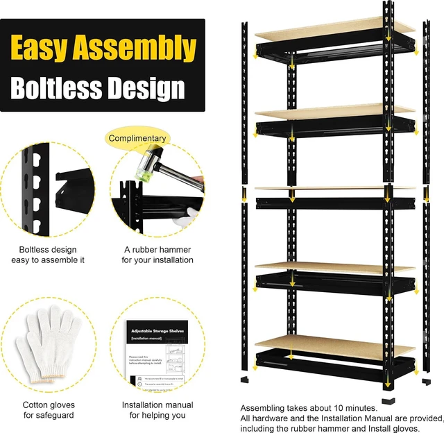 Alt view image 4 of 7 - 5-Tier Garage Storage Shelves, Adjustable Metal Shelving, Black