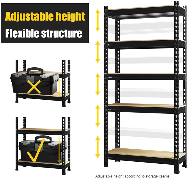 Alt view image 5 of 7 - 5-Tier Garage Storage Shelves, Adjustable Metal Shelving, Black