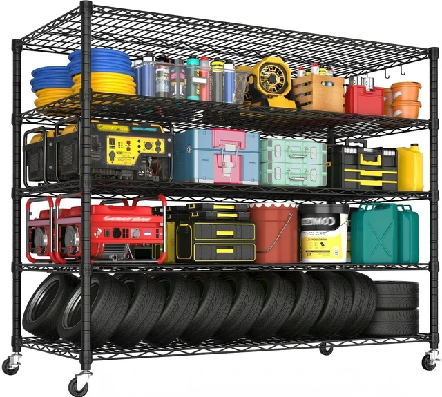 Main image of 5 Tier 80.7"H x 55.5"W x 24"D Wire Shelving with Wheels 3000lbs