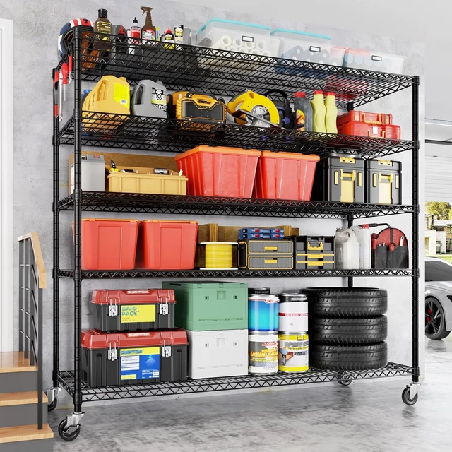 Alt view image 2 of 7 - 5 Tier 80.7"H x 55.5"W x 24"D Wire Shelving with Wheels 3000lbs