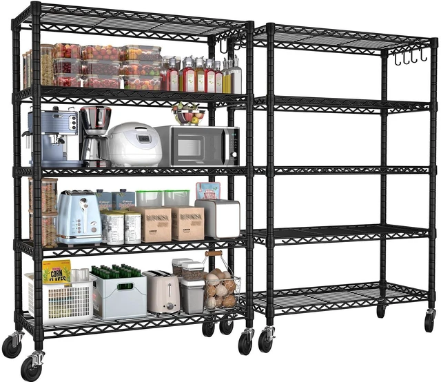 Main image of 74" H Wire Shelving 1250lbs 5 Tier Storage Shelves with Wheels