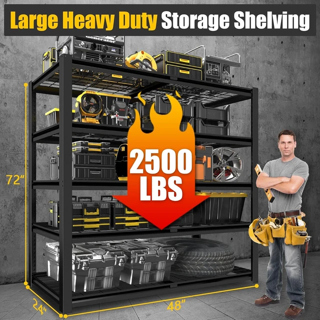 Alt view image 3 of 7 - 48" W X 24" D X 72" H 5 Tier Heavy Duty Garage Shelving, 2500 LBS