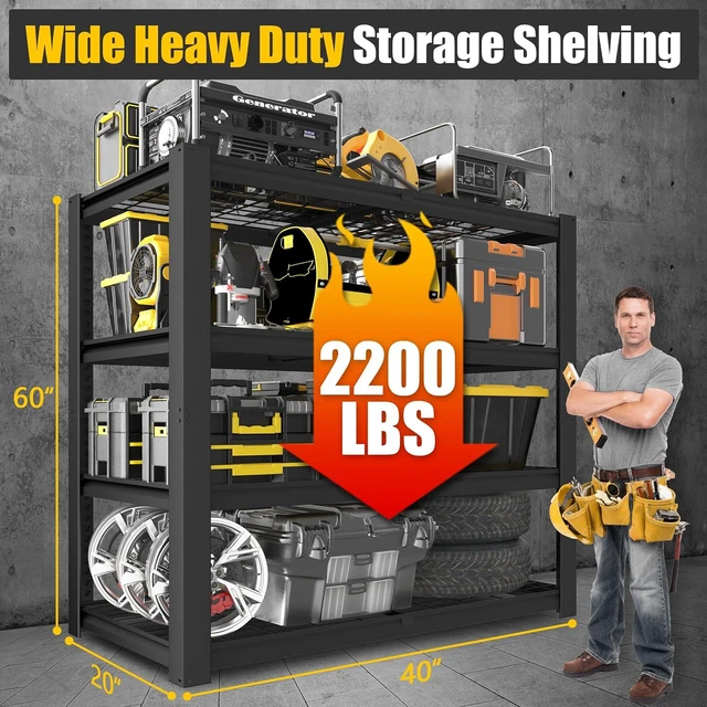 Alt view image 3 of 7 - 40" W Heavy Duty Garage Shelving 2200 LBS 4 Tier Storage Shelves