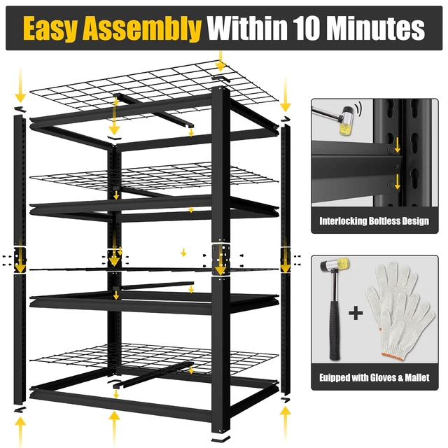 Alt view image 4 of 7 - 40" W Heavy Duty Garage Shelving 2200 LBS 4 Tier Storage Shelves