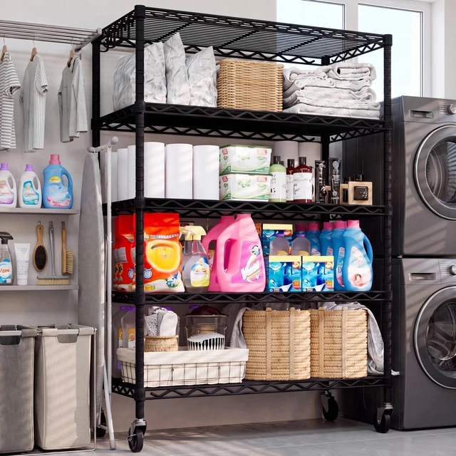 Alt view image 2 of 7 - Wire Storage Rack with Wheels, 24"W x 18"D x 75"H Metal Shelving