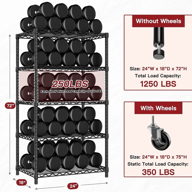 Alt view image 3 of 7 - Wire Storage Rack with Wheels, 24"W x 18"D x 75"H Metal Shelving
