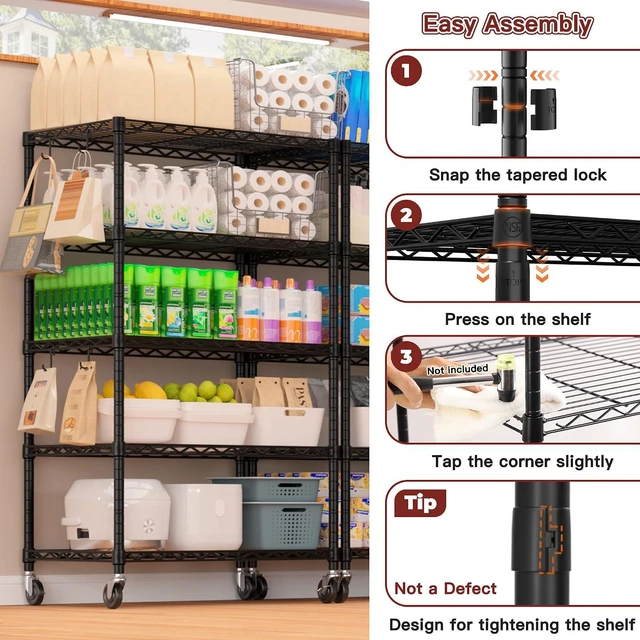 Alt view image 7 of 7 - Wire Storage Rack with Wheels, 24"W x 18"D x 75"H Metal Shelving