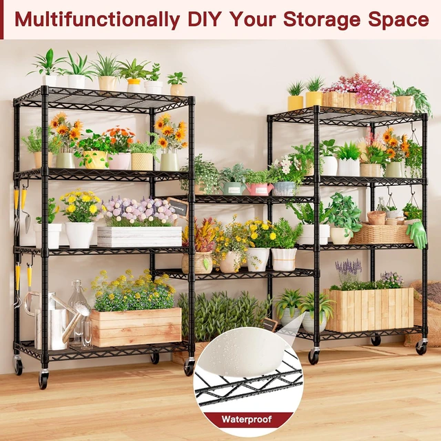 Alt view image 4 of 7 - Wire Storage Rack with Wheels, 24"W x 18"D x 75"H Metal Shelving