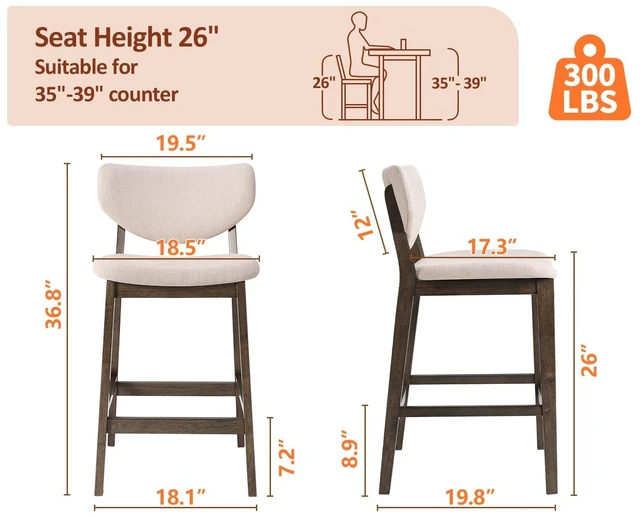 Alt view image 3 of 7 - 26 Inch Kitchen Counter Height Barstools Set of 4, Walnut & Beige