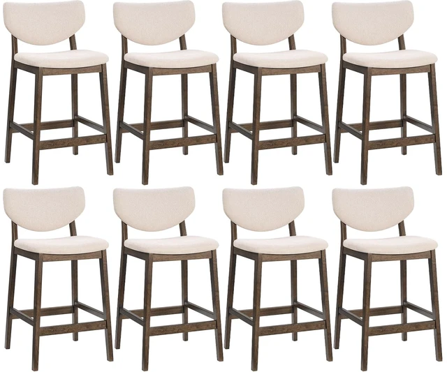 Main image of 26 Inch Kitchen Counter Height Barstools Set of 8, Walnut & Beige